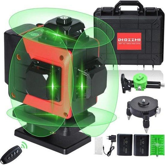 Niveau laser avec mise à niveau automatique 4D - Laser vert avec lignes croisées à 360° et télécommande