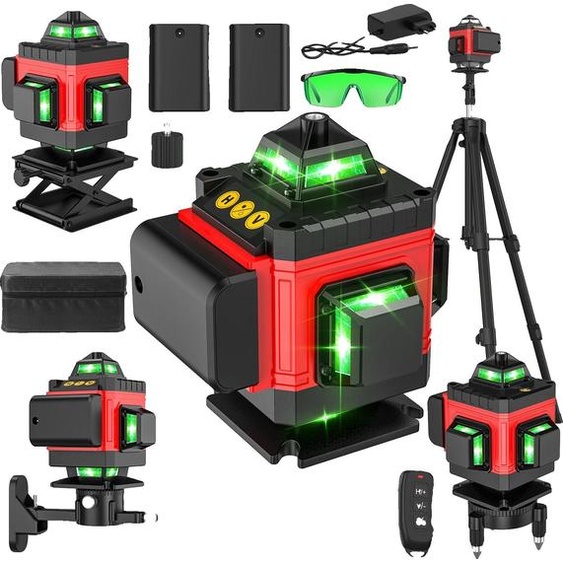Niveau laser, couverture à 360 degrés, trépied, rouge (sac en tissu)