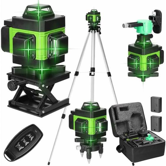 Niveau laser en 4 x 360° 4D 16 Lignes Auo-équilibrage du Niau Laser Vert Rotatif Outil de Niveau Vertical Horizontal avec dauto-Nivellement IP54