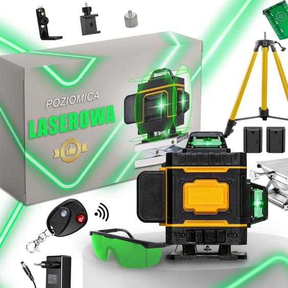 Niveau laser Hikey 4D avec 16 lignes, 2 piles, trépied, rayon vert, fixation murale, télécommande, mise à niveau automatique, pour un travail précis à lintérieur