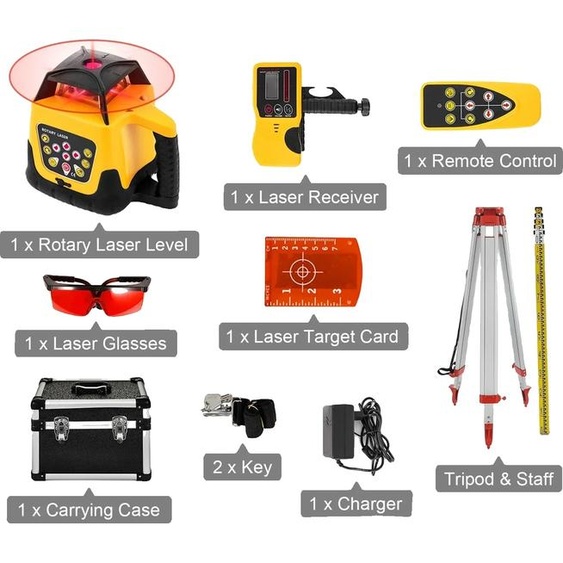 Niveau laser rotatif, plage de mesure de 500 m, précision dautonivellement, kit de faisceau rouge 1