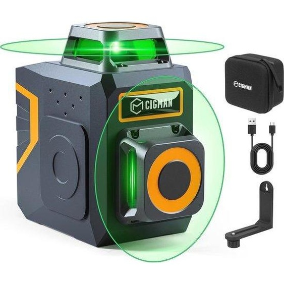 Niveau laser vert 2x360°, magnétique, à nivellement automatique, batterie Li-Ion