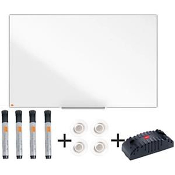Nobo Pack tableau blanc laqué Nano Clean surface magnétique cadre aluminium L.120 x H.90 cm + 9 accessoires