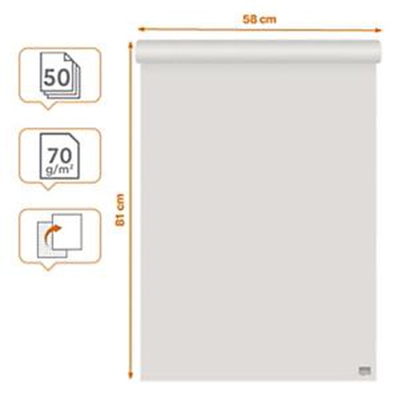 Nobo Recharge chevalet papier blanc 70g - 1 face uni / 1 face quadrillé - L.58 x H.81 cm - Bloc 50 feuilles