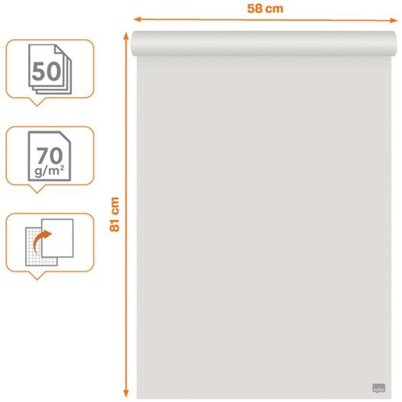 Nobo Recharge chevalet papier blanc 70g - 1 face uni / 1 face quadrillé - L.58 x H.81 cm - Bloc 50 feuilles