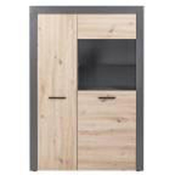 Noir et effet bois naturel Rangement vitrine haute 2 portes 100 cm PAMELA effet bois naturel  - Microfibre - 0