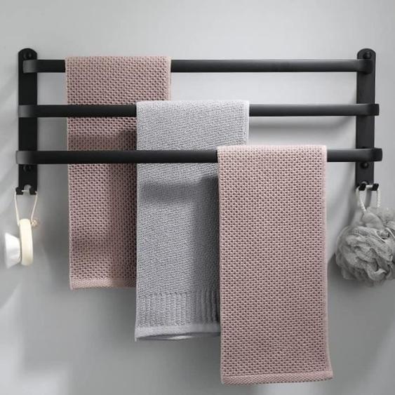 Noir Porte serviettes Mural en aluminium avec crochets  3 étages Porte Serviette Salle de Bain  Pour salle de bain  cuisine  50 cm