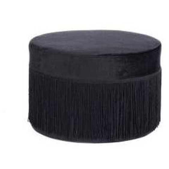 Noir Pouf à franges 45 cm ESME Tissu velours Noir  - Tissu - 0