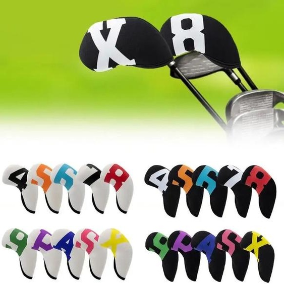 NONE 10 pièces couvre-tête en fer de Golf couvre-chef de Club de Golf couvre-chef 4 5 6 7 8 9 P A S X Club de Golf couvre-chef en fer protecteur fournitures de Golf