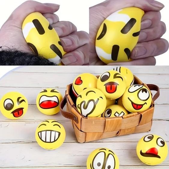 NONE 12 pièces/lot 6.3cm souriant basket-ball planète Animal mousse balle presser Stress balle soulagement jouet main poignet exercice visage PU jouet balles