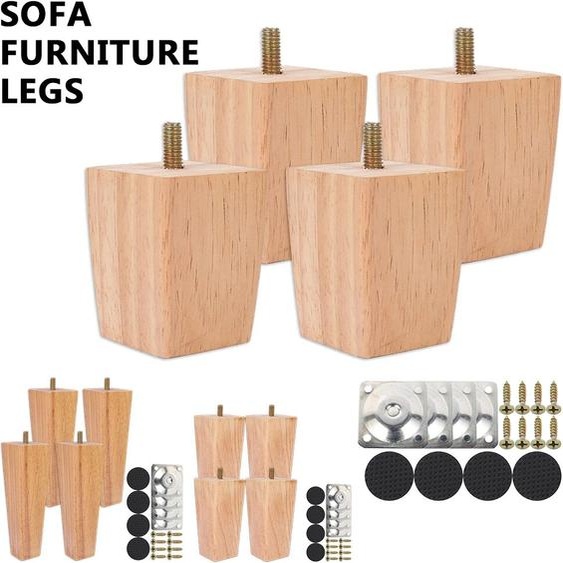 NONE 4 pièces 6/10/15cm pieds de meubles en bois massif canapé armoires pieds carrés lit Table chaise pieds de remplacement accessoires de meubles de maison