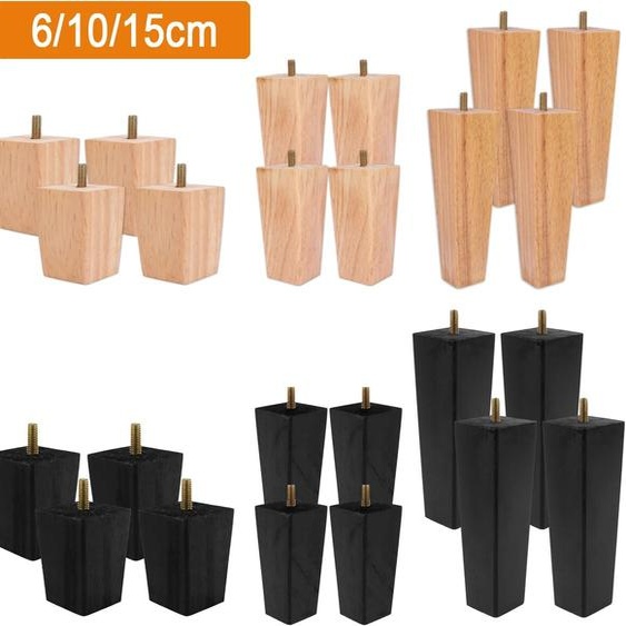 NONE 4 pièces pieds de meubles en bois massif 6/10/15cm chaise lit Table armoire pièces de rehaussement meubles pied accessoires de remplacement