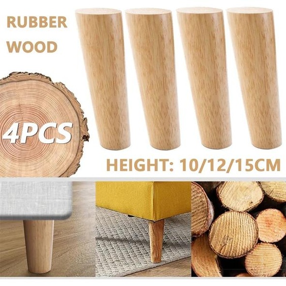 NONE 4 pièces pieds de meubles en bois massif hauteur 10-15cm, cône incliné canapé-lit chaise et armoire Table pieds de remplacement pied incliné