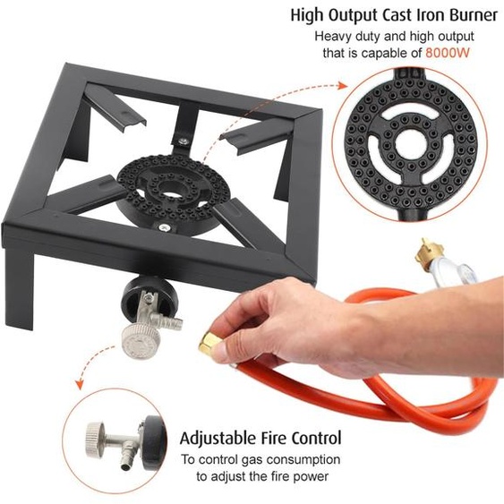 NONE Anneau débullition à gaz 8kw, poêle en fonte, grande cuisinière dextérieur, cadre en fer, poêle Portable de contrôle du feu, poêle en fonte
