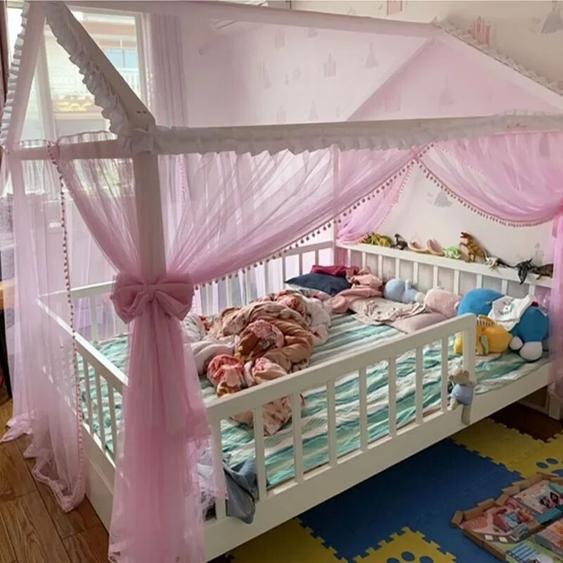NONE Auvent de lit pour petite maison, cantonnière personnalisée pour enfants, moustiquaire de lit en bois, rideau de lit de princesse en fil, tente de berceau de bébé, décor de chambre de fille