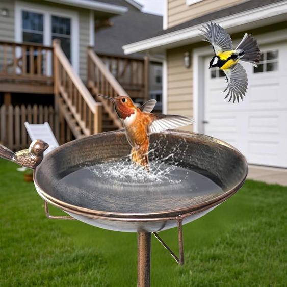 NONE Bain doiseaux en métal pour lextérieur, bains doiseaux et mangeoire à oiseaux Vintage, bol en fer avec piquet, décoration de jardin et de pelouse