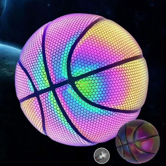 NONE Ballon de Basket-Ball Coloré en Faux Cuir PU, Holographique, Décoration de ixà Domicile et dExtérieur, Jeu de Nuit pour Enfant