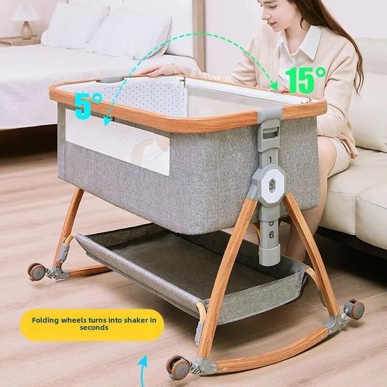 NONE Berceau pliable en alliage daluminium avec roulettes, berceau Convertible vers lit denfant en bas âge, co-lit Portable multifonctionnel pour nouveau-né