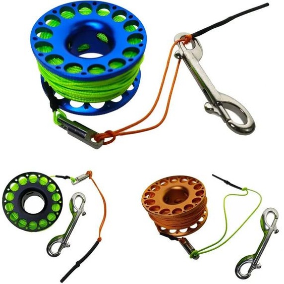 NONE Bobine de doigt en alliage daluminium pour plongée sous-marine, 15M 20M 30M, avec crochet à double extrémité en acier inoxydable, équipement SMB pour plongée sur grotte