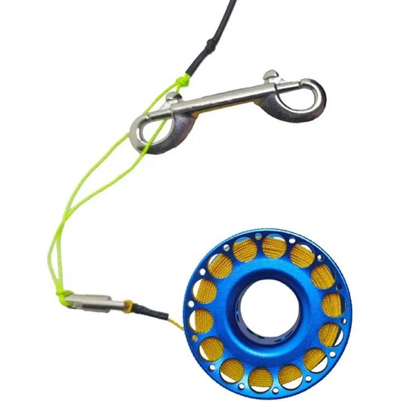 NONE Bobine de plongée sous-marine en alliage daluminium, bobine de doigt de grotte avec ligne haute visibilité de 30m/100 pieds et Clip à pression à boulon à Double extrémité