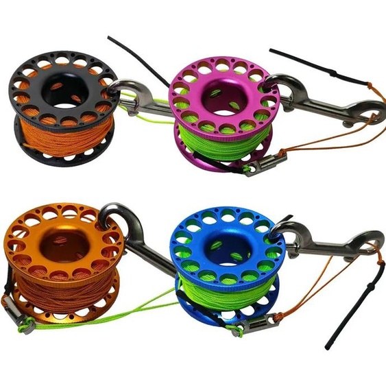 NONE Bobine de plongée sous-marine en alliage daluminium de 30M, avec crochet à double extrémité en acier inoxydable, grotte Tech Wreck