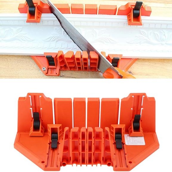 NONE Boîte à onglets de scie, boîte à onglets de scie à bois, boîte à onglets en plastique, scie délagage, coupe du bois, outil de quincaillerie de scie à main 14 pouces avec boîte à onglet à pince