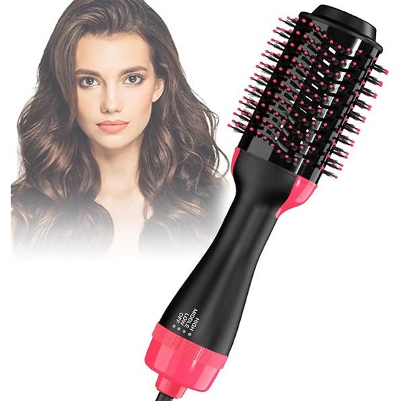 NONE Brosse à air chaud 3-en-1 : Sèche-cheveux, volumateur et générateur dions négatifs pour lisser et boucler les cheveux