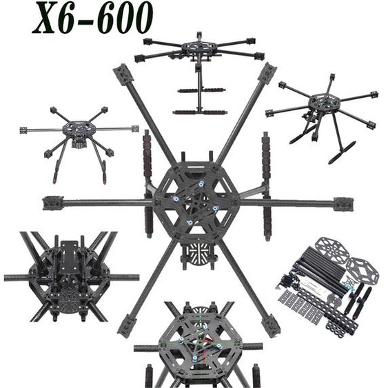 NONE Cadre X6-X600 600mm FPV HGouopter avec dérapage de train datterrissage en fibre de carbone pour RC Multicopter S550 SK500 Version améliorée
