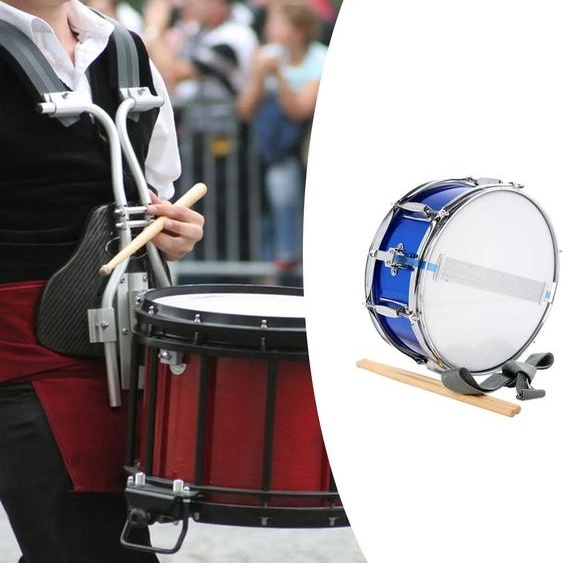 NONE Caisse claire de 13 pouces bleue avec bandoulière, Instrument de musique professionnel pour enfants débutants adolescents enfants cadeaux de vacances