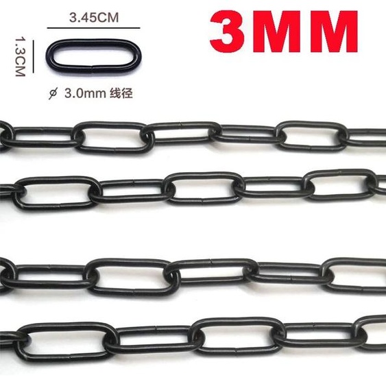 NONE Chaîne carrée noire en fil de 1 à 10 mètres de Long, 3mm, pendentif pour vêtements décoratifs, porte de jardin, chaîne à maillons davertissement de stationnement extérieur