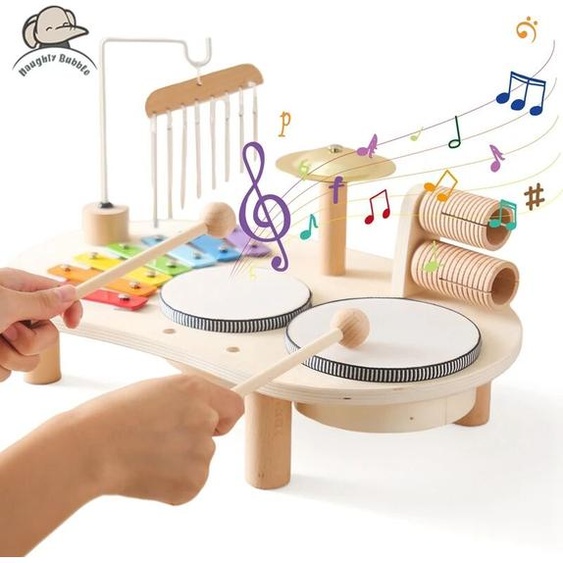 NONE Cloches éoliennes pour bébé, hochet, jouets éducatifs Montessori, jouets musicaux pour enfants, kit de batterie, Table musicale, Instruments de musique en bois