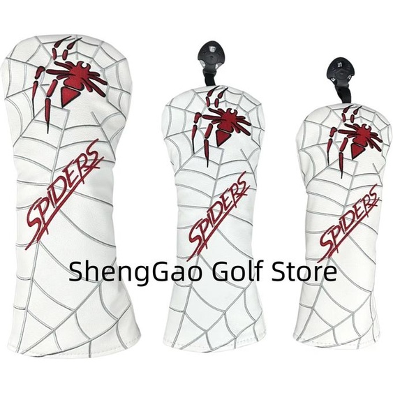NONE Couvre-tête en cuir PU blanc/rouge/noir avec broderie daraignée, couvre-tête en bois pour conducteur de Club de Golf, couvre-tête hybride FW en bois de Fairway
