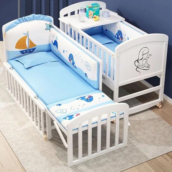 NONE CPull en Bois avec Moustiquaire et Table à Couches pour Bébé, Ensemble de Literie pour Lit dEnfant, Matelas à Bascule