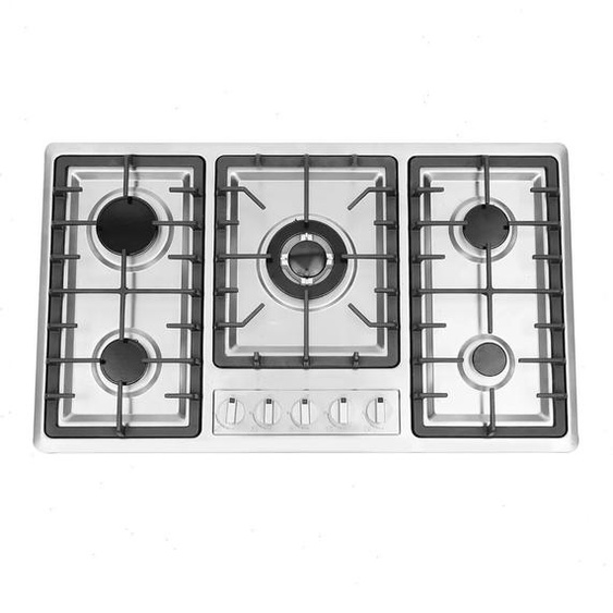 NONE Cuisinière à gaz 5 brûleurs, plaque de cuisson encastrable en acier inoxydable pour gaz naturel, plaque de cuisson de cuisine avec arrêt automatique de sécurité, design moderne