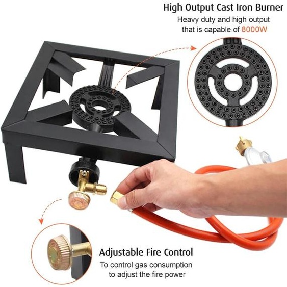 NONE Cuisinière à gaz 8kw, anneau débullition en fonte, grande cuisinière dextérieur, cadre en fer, poêle Portable de contrôle du feu