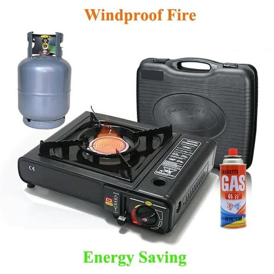 NONE Cuisinière à gaz à économie dénergie infrarouge extérieure portable, cassette en céramique, butane, cuisinière de pique-nique de camping, coupe-vent, barbecue, cuisine