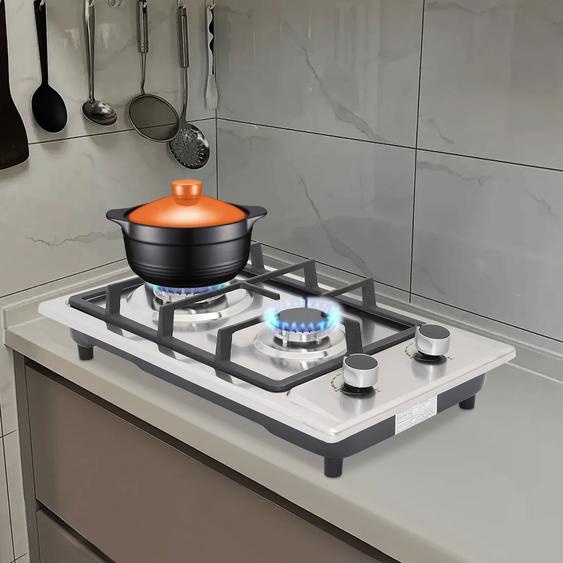 NONE Cuisinière à gaz portative cuisinière à gaz avec 2 brûleurs plaque de cuisson à gaz en acier inoxydable avec valve de réduction de pression