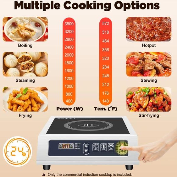 NONE Cuisinière à Induction numérique 3500W avec panneau en cristal à affichage numérique, table de cuisson professionnelle, cuisinière commerciale à Induction