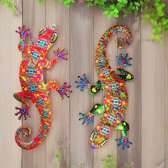 NONE Décoration murale Gecko en métal, Sculptures de lézard en fer vibrant, ornement suspendu pour lextérieur, la maison, le bureau, la cour, le jardin, la mariage