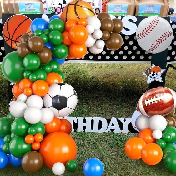 NONE Ensemble de ballons en aluminium sur le thème du sport, ballon de rugby, ballon de basket-ball, opérabilité, décoration de fête danniversaire, 108 pièces