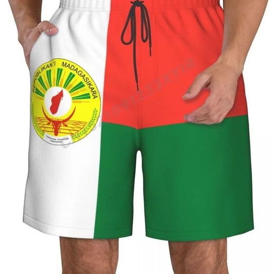 NONE Été hommes Madagascar emblème drapeau plage pantalon Shorts surf M-2XL Polyester maillots de bain course