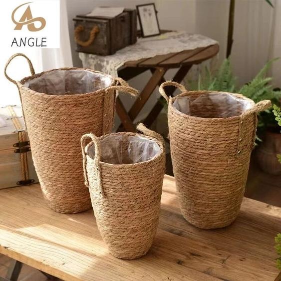NONE Grand panier de jardinière en osier naturel, Pot de fleur, décoration de jardin de maison, seau à linge, paniers de rangement pour vêtements sales, porte-jouets
