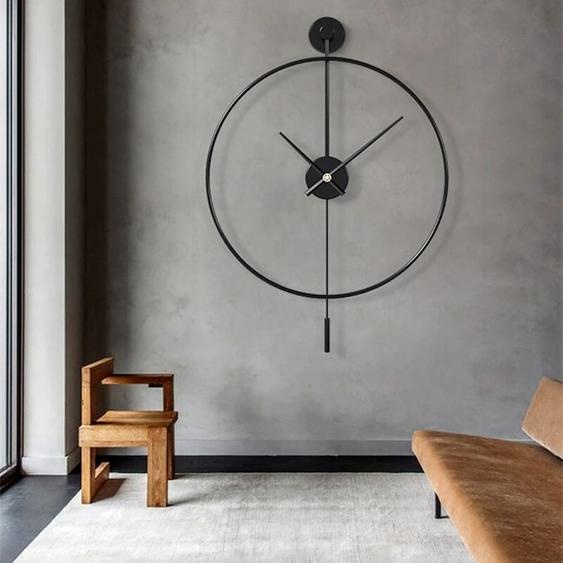 NONE Grande horloge murale Simple avec pendule, Design nordique moderne, salon, salle à manger, chambre à coucher, décoration murale, horloges silencieuses, doré/noir