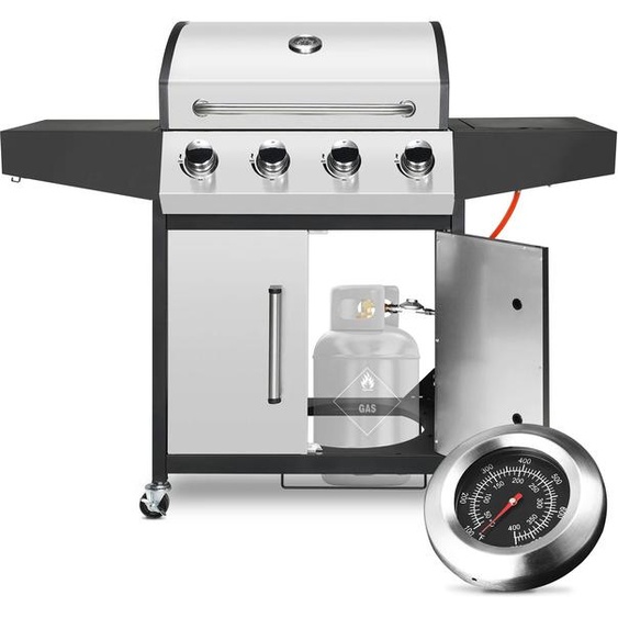 NONE Gril à gaz 4 + 1 brûleur avec brûleur latéral 52,000 BTU, grande zone de cuisson, barbecue au propane avec panneau en acier inoxydable pour lextérieur