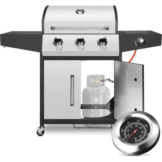 NONE Gril à gaz propane pour barbecue à 3 + 1 brûleurs, 24 000 BTU en acier inoxydable avec cuisinière et table dappoint, gril de barbecue de style chariot de cuisinière à gaz