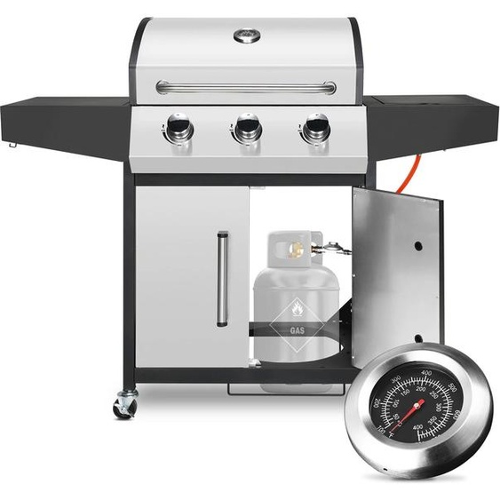 NONE Gril à gaz propane pour barbecue à 3 + 1 brûleurs, 24 000 BTU en acier inoxydable avec cuisinière et table dappoint, gril de barbecue de style chariot de cuisinière à gaz