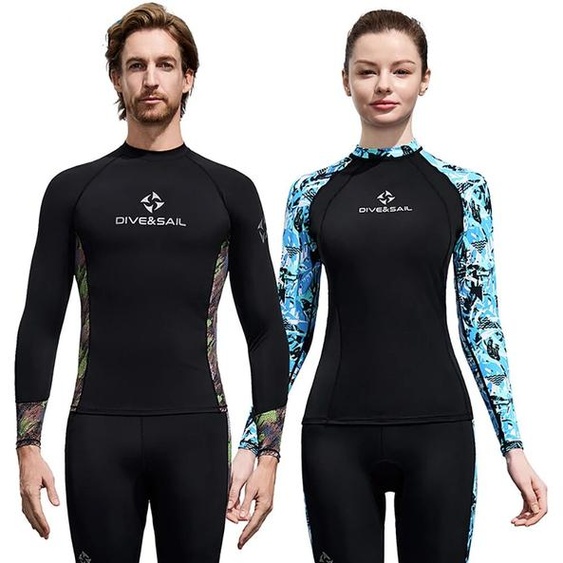 NONE Hommes femmes Surf crème solaire plongée Protection de la peau T-Shirt maillot de bain à manches longues natation flottant Protection UV Lycra plongée hauts