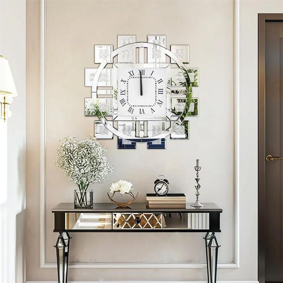 NONE Horloge murale décorative de 60CM avec incrustation de diamant concassé en cristal argenté/doré, fonctionne à piles