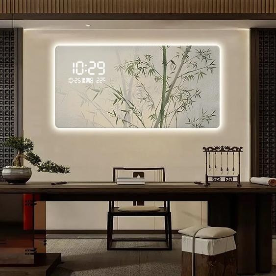 NONE Horloge murale en bambou, coffre-fort, restaurant invité, peinture décorative, créative, haut sens, horloge électronique suspendue