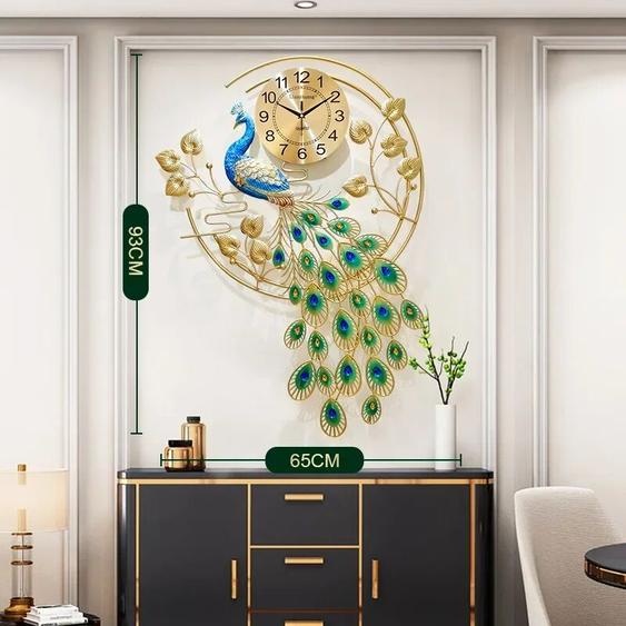NONE Horloge murale paon de luxe créative, Style chinois, décoration élégante pour la maison, mouvement à Quartz silencieux pour salon, salle à manger, Art mural